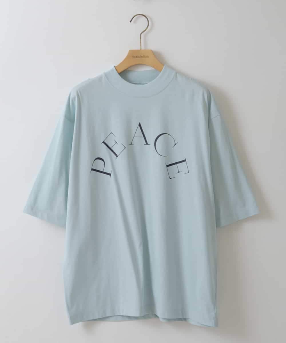 ZMKGT18099 al'aise modulation(アレーズモジュレーション) 【日本製】ボトルネックラウンドロゴ Tシャツ ライトブルー