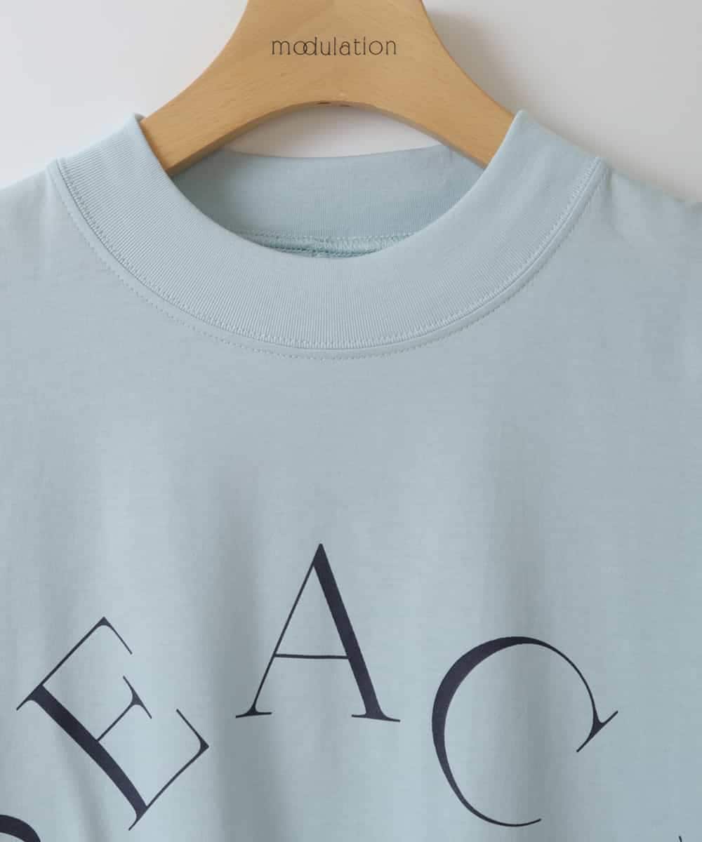 ZMKGT18099 al'aise modulation(アレーズモジュレーション) 【日本製】ボトルネックラウンドロゴ Tシャツ ライトブルー