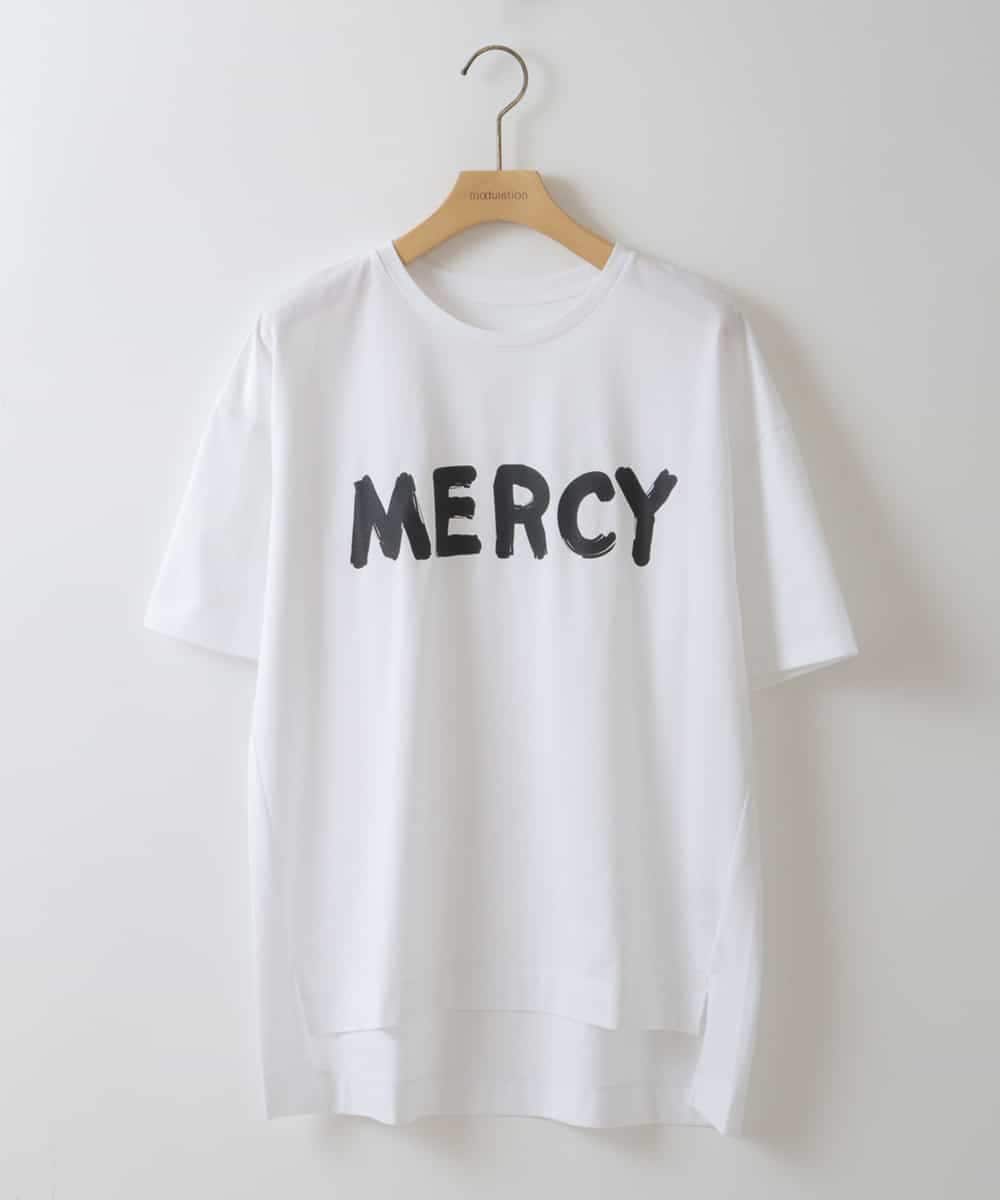 ZMKGT19089 al'aise modulation(アレーズモジュレーション) 【日本製】ドロップショルダーロゴ Tシャツ ホワイト