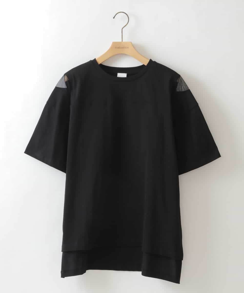 ZMKGW33063 al'aise modulation(アレーズモジュレーション) ショルダーアクセントTシャツ ブラック