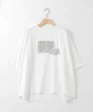 ZMKHE03049 al'aise modulation(アレーズモジュレーション) グリッター×ロゴプリントカットソー ホワイト