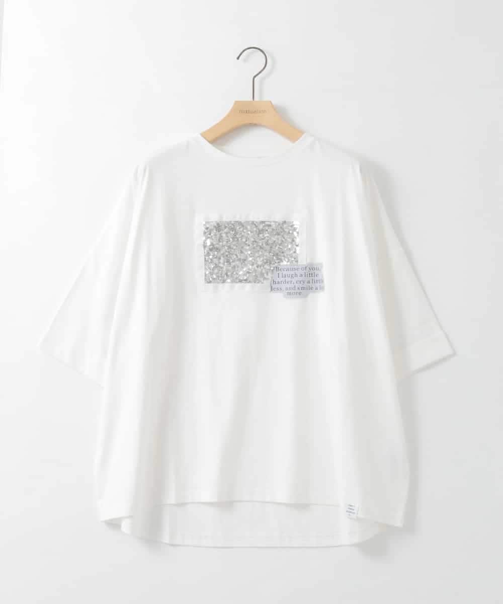 ZMKHE03049 al'aise modulation(アレーズモジュレーション) グリッター×ロゴプリントカットソー ホワイト