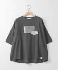 ZMKHE03049 al'aise modulation(アレーズモジュレーション) グリッター×ロゴプリントカットソー ダークグレー