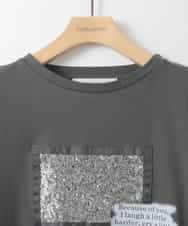 ZMKHE03049 al'aise modulation(アレーズモジュレーション) グリッター×ロゴプリントカットソー ダークグレー