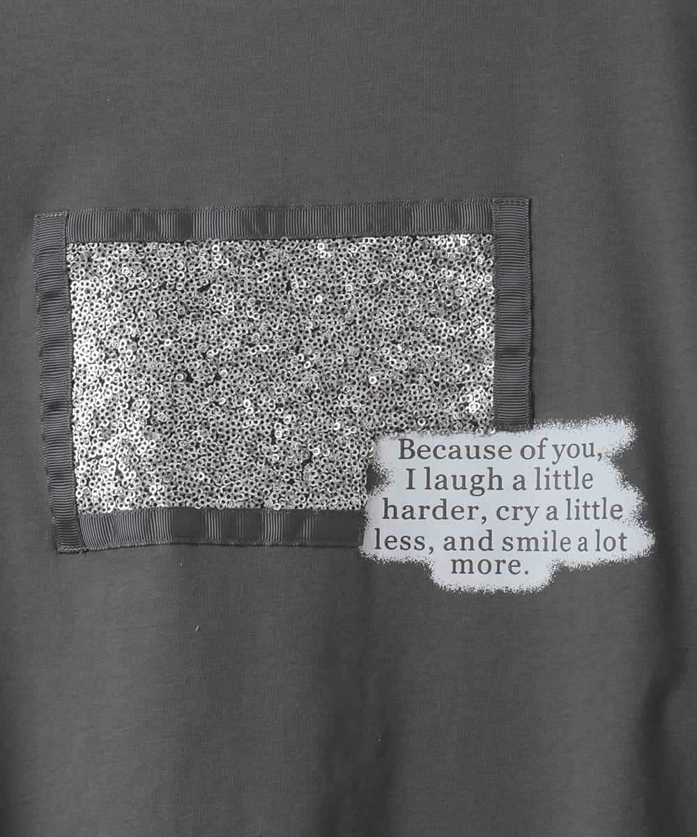 ZMKHE03049 al'aise modulation(アレーズモジュレーション) グリッター×ロゴプリントカットソー ダークグレー