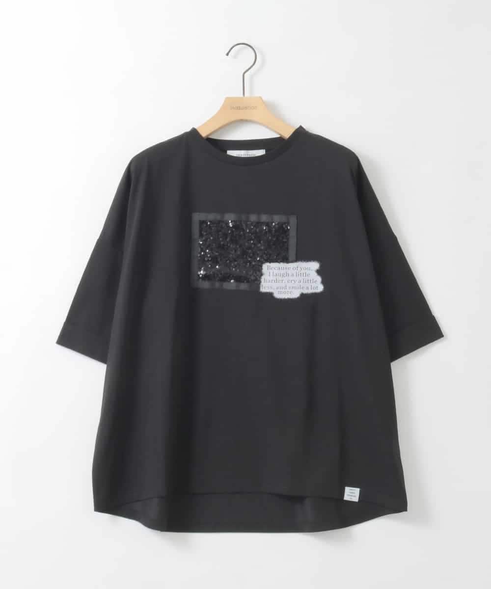 ZMKHE03049 al'aise modulation(アレーズモジュレーション) グリッター×ロゴプリントカットソー ブラック