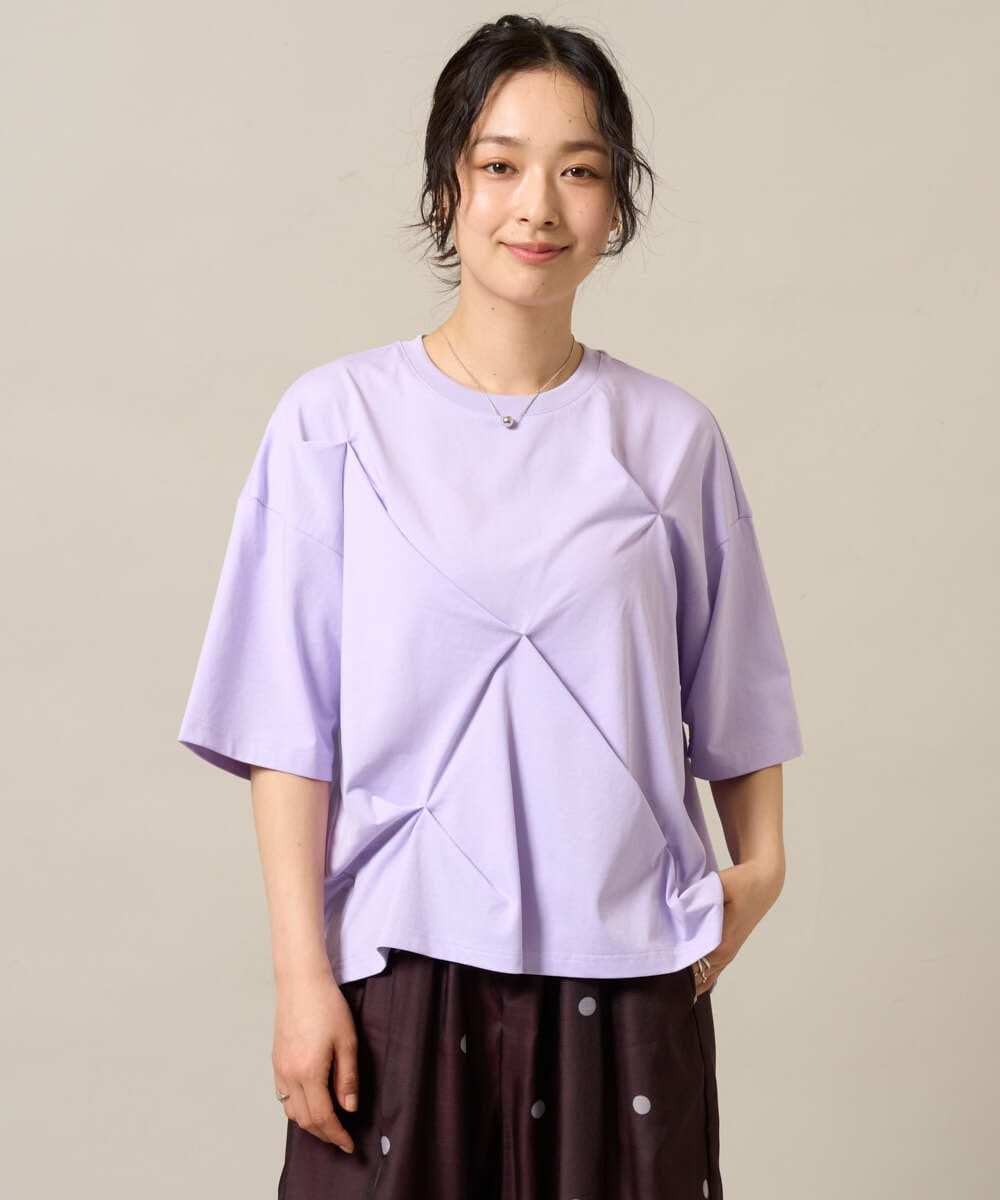 ZMKHE06070 al'aise modulation(アレーズモジュレーション) イレギュラータックデザインTシャツ ピンク