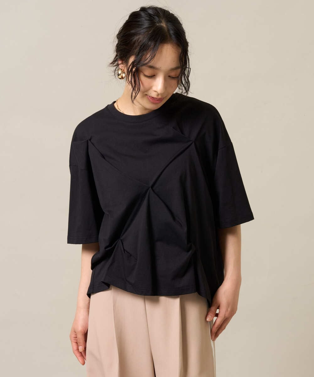 ZMKHE06070 al'aise modulation(アレーズモジュレーション) イレギュラータックデザインTシャツ ブラック