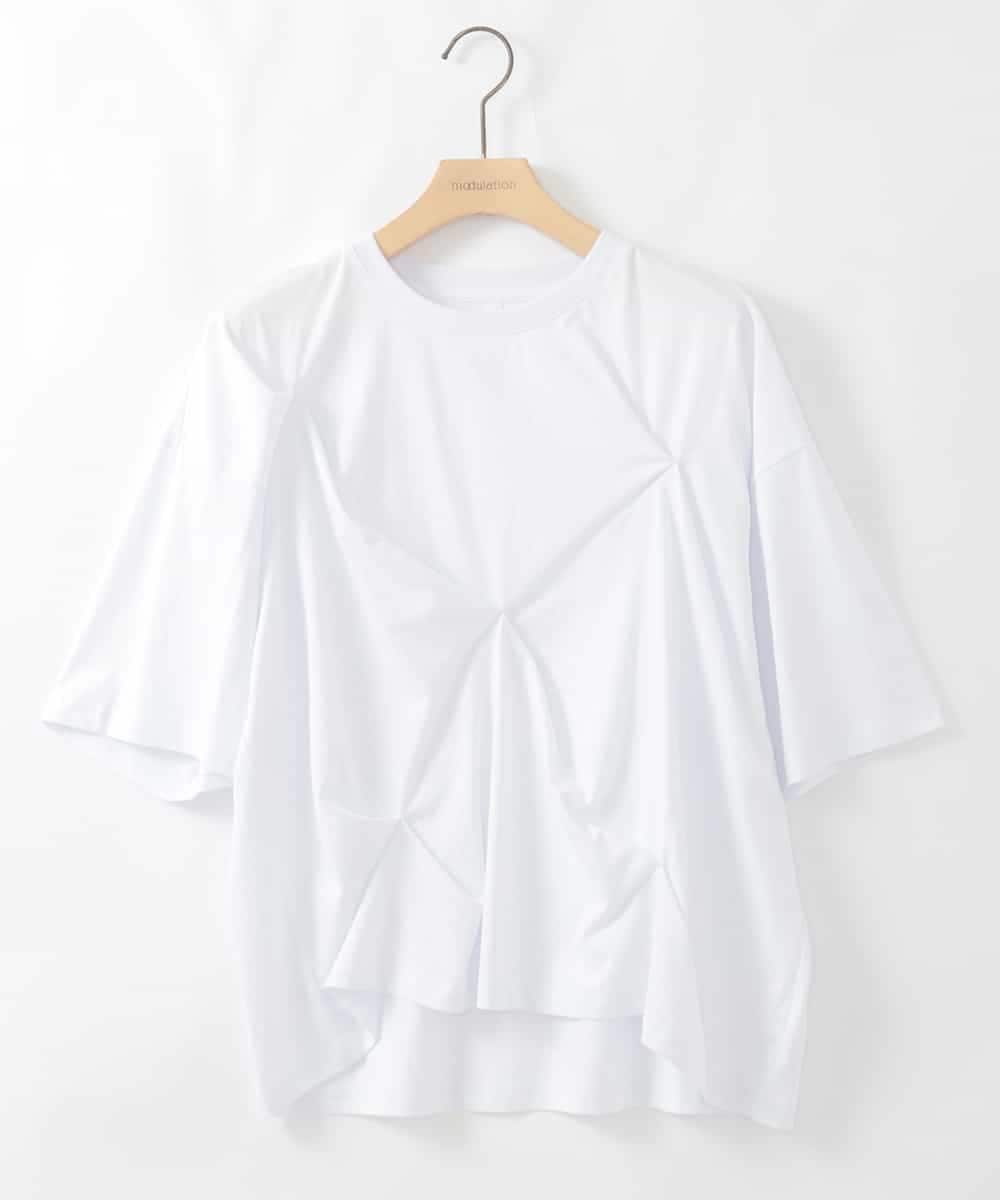 ZMKHE06070 al'aise modulation(アレーズモジュレーション) イレギュラータックデザインTシャツ アイボリー