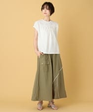 ZMKHE10099 al'aise modulation(アレーズモジュレーション) 【日本製/洗える】レースドッキングフレンチスリーブプルオーバー ホワイト