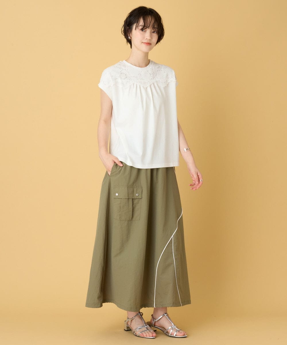 ZMKHE10099 al'aise modulation(アレーズモジュレーション) 【日本製/洗える】レースドッキングフレンチスリーブプルオーバー ホワイト