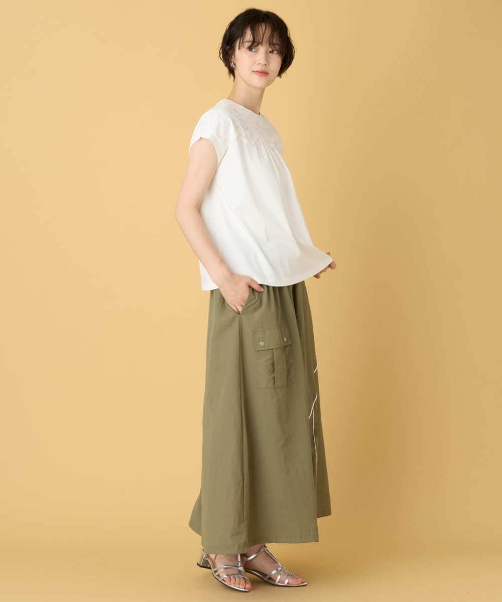ZMKHE10099 al'aise modulation(アレーズモジュレーション) 【日本製/洗える】レースドッキングフレンチスリーブプルオーバー ホワイト