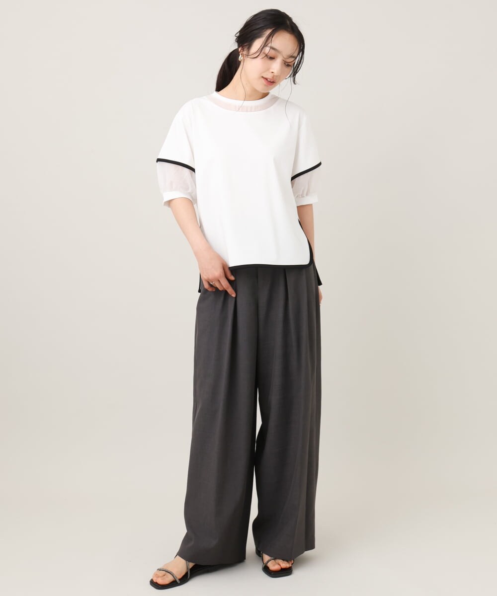 ZMKHE11110 al'aise modulation(アレーズモジュレーション) 【洗える/日本製】パイピングシアーレイヤード風カットソー ホワイト