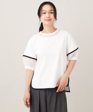 ZMKHE11110 al'aise modulation(アレーズモジュレーション) 【洗える/日本製】パイピングシアーレイヤード風カットソー ホワイト