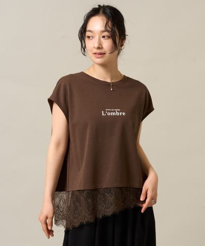 ZMKHE12068 al'aise modulation 裾レースフレンチスリーブTシャツ
