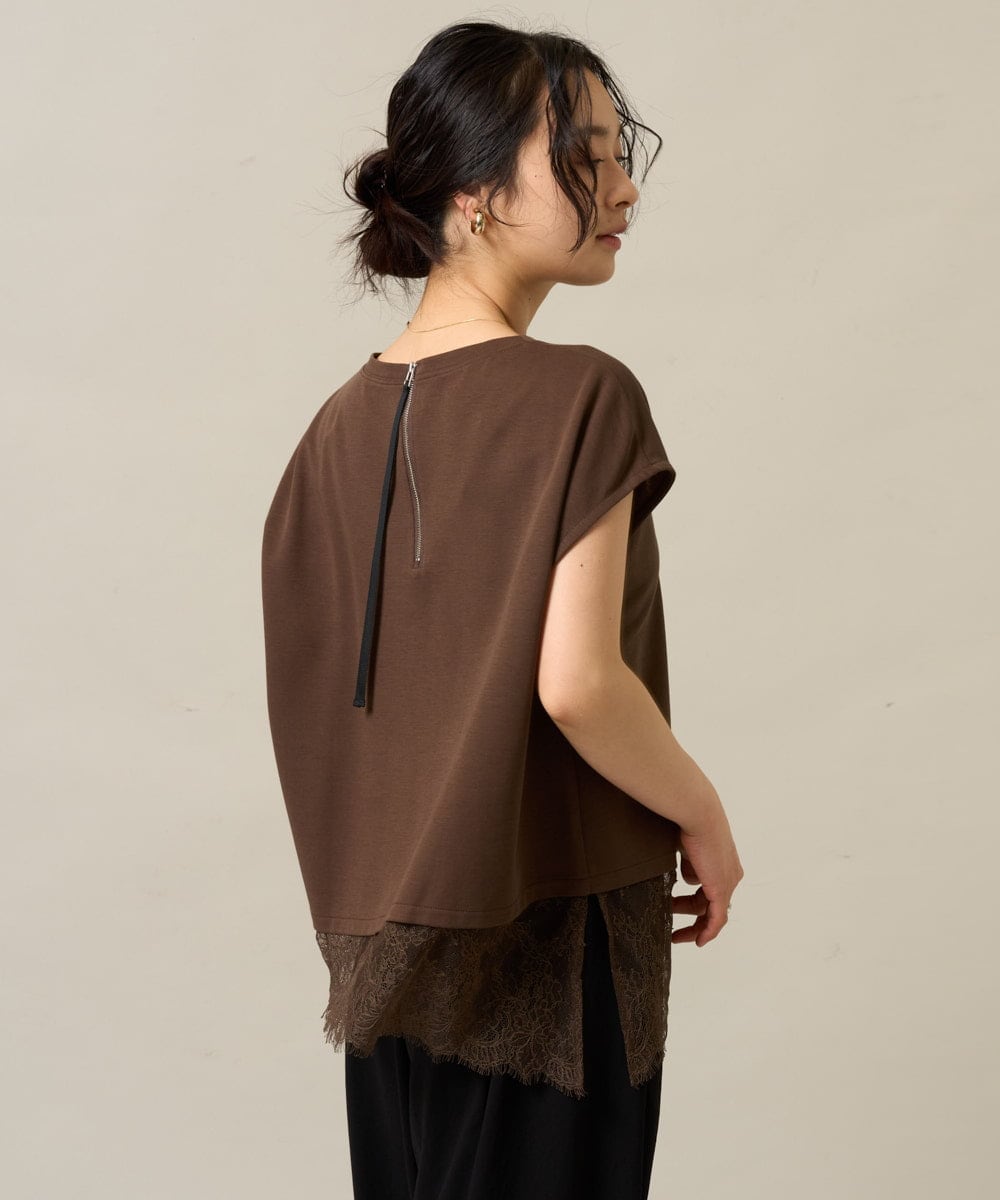 ZMKHE12068 al'aise modulation(アレーズモジュレーション) 裾レースフレンチスリーブTシャツ ブラウン