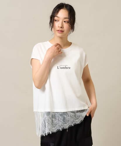 ZMKHE12068 al'aise modulation 裾レースフレンチスリーブTシャツ