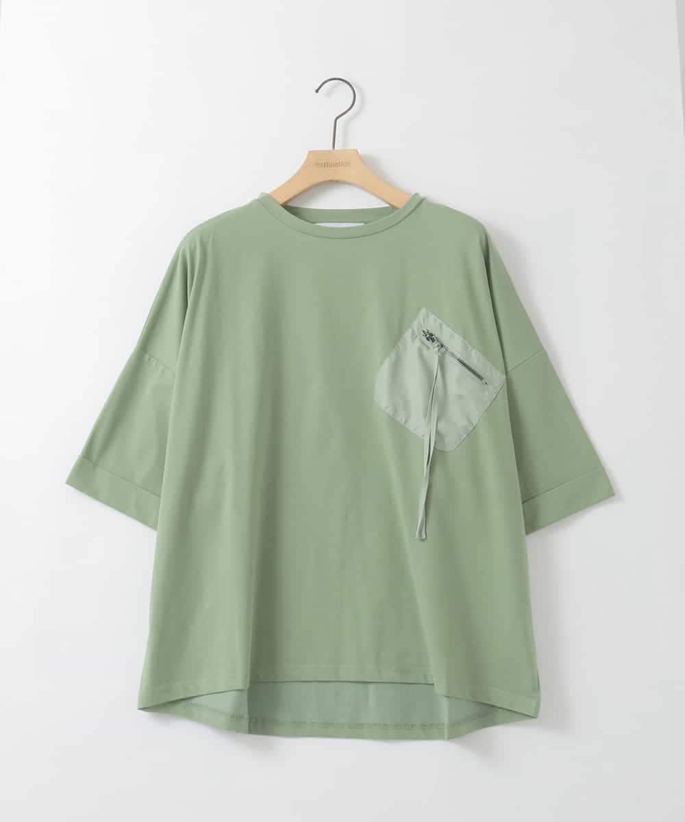 ZMKHE14049 al'aise modulation(アレーズモジュレーション) フロントジップポケットカットソー グリーン