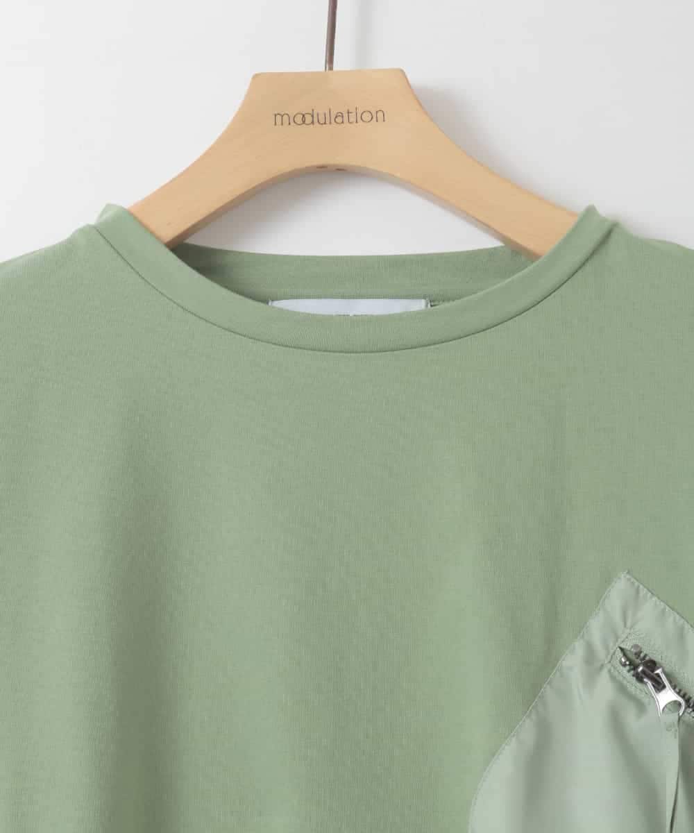 ZMKHE14049 al'aise modulation(アレーズモジュレーション) フロントジップポケットカットソー グリーン