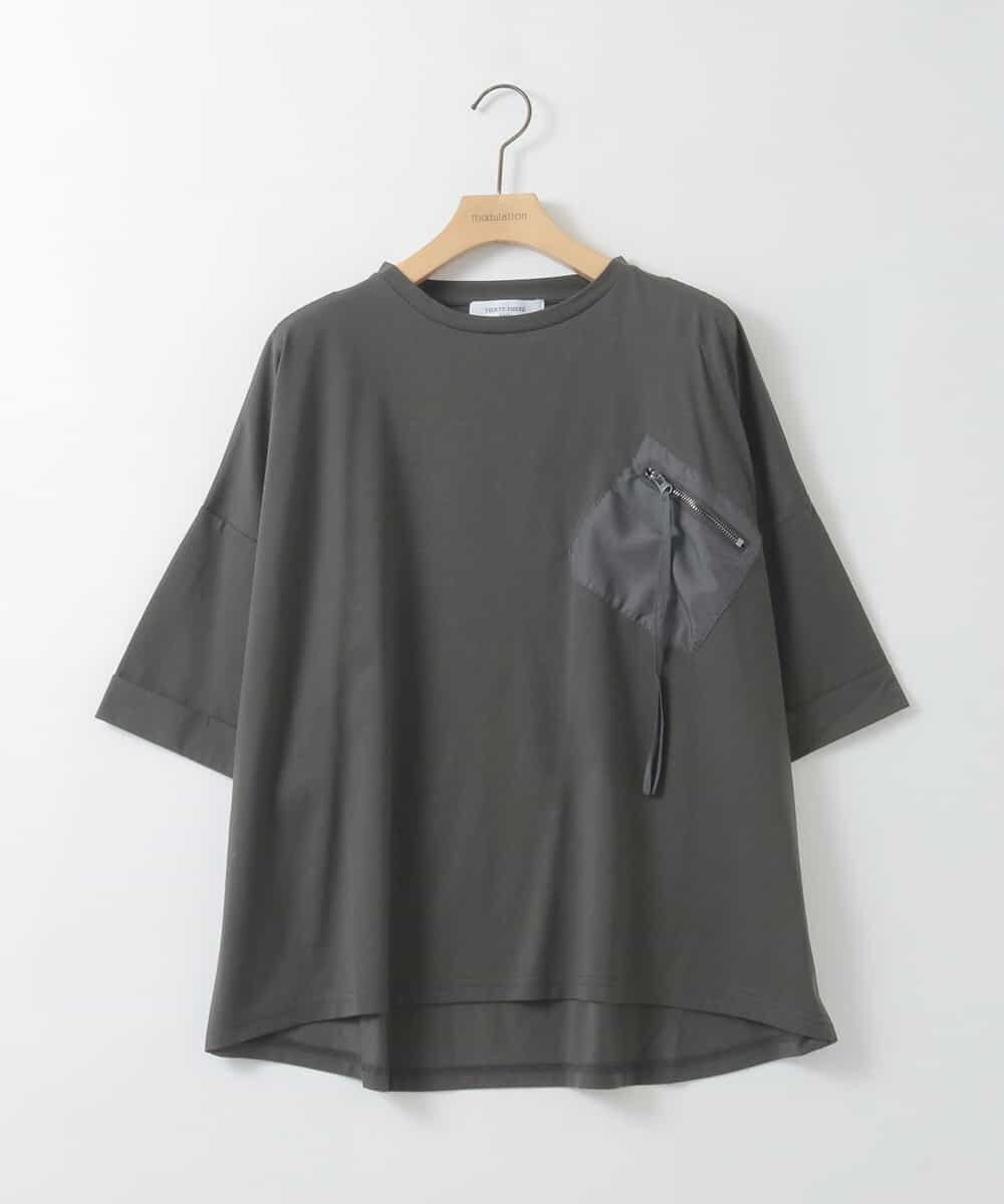 ZMKHE14049 al'aise modulation(アレーズモジュレーション) フロントジップポケットカットソー ダークグレー