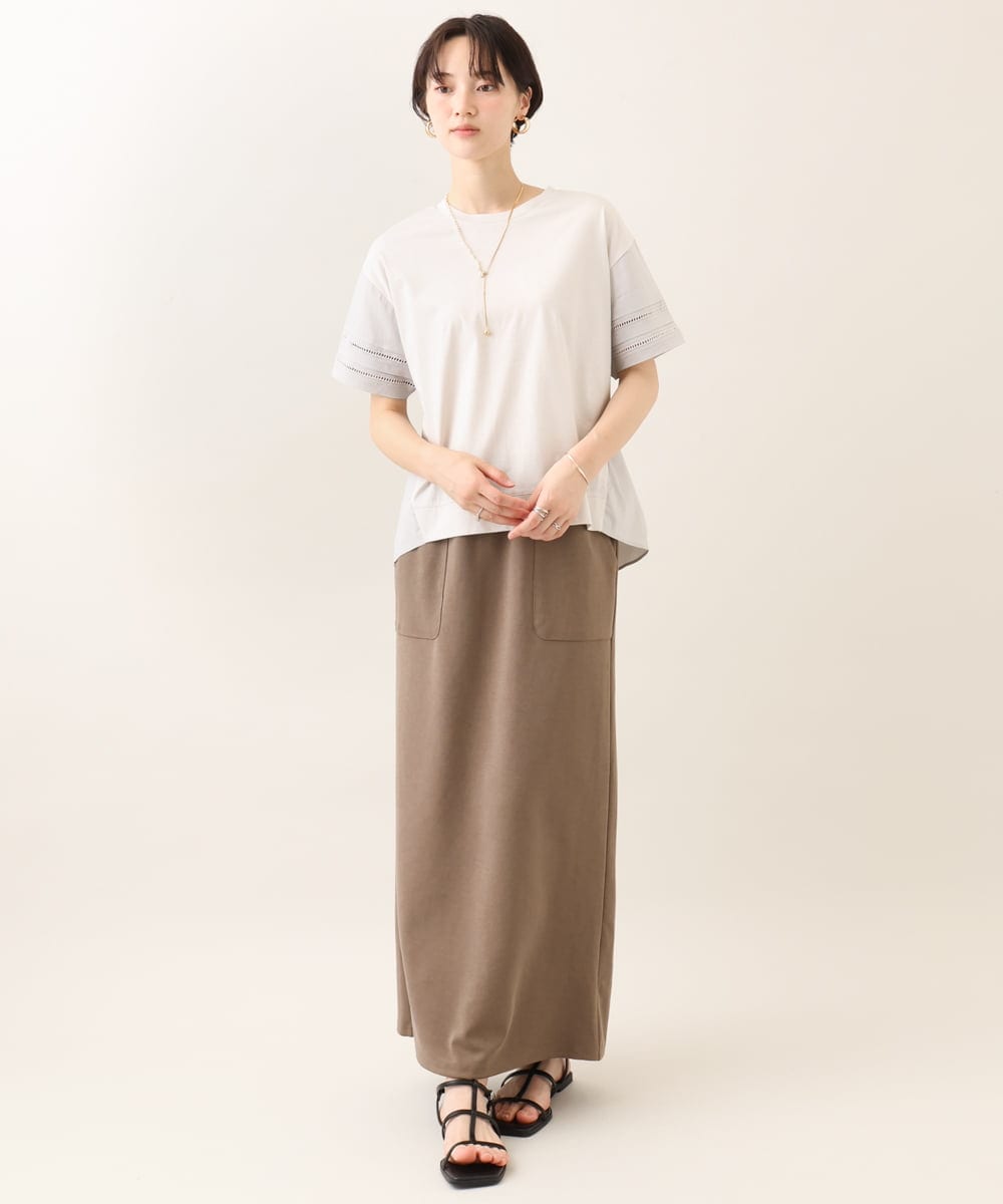 ZMKHE14098 al'aise modulation(アレーズモジュレーション) 【洗える/接触冷感】異素材ドッキングレースプルオーバー ライトグレー