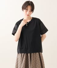 ZMKHE14098 al'aise modulation(アレーズモジュレーション) 【洗える/接触冷感】異素材ドッキングレースプルオーバー ブラック