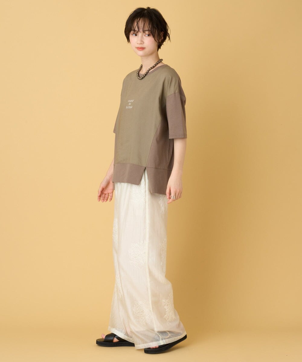 ZMKHE17089 al'aise modulation(アレーズモジュレーション) 異素材ジョイントカットヘムデザインプルオーバー ベージュ