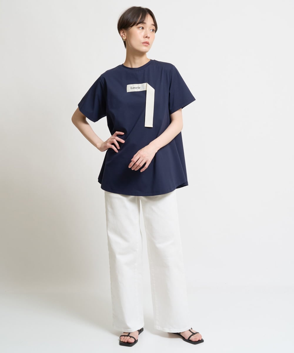 ZMKHW34059 al'aise modulation(アレーズモジュレーション) フレアロゴTシャツ ネイビー
