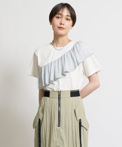 ZMKHW35059  【洗える】ラメフリルTシャツ