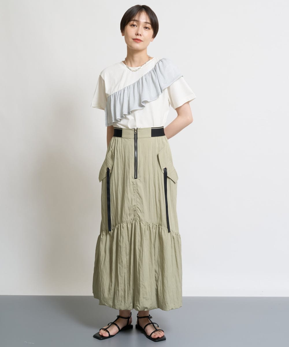 ZMKHW35059 al'aise modulation(アレーズモジュレーション) 【洗える】ラメフリルTシャツ ホワイト