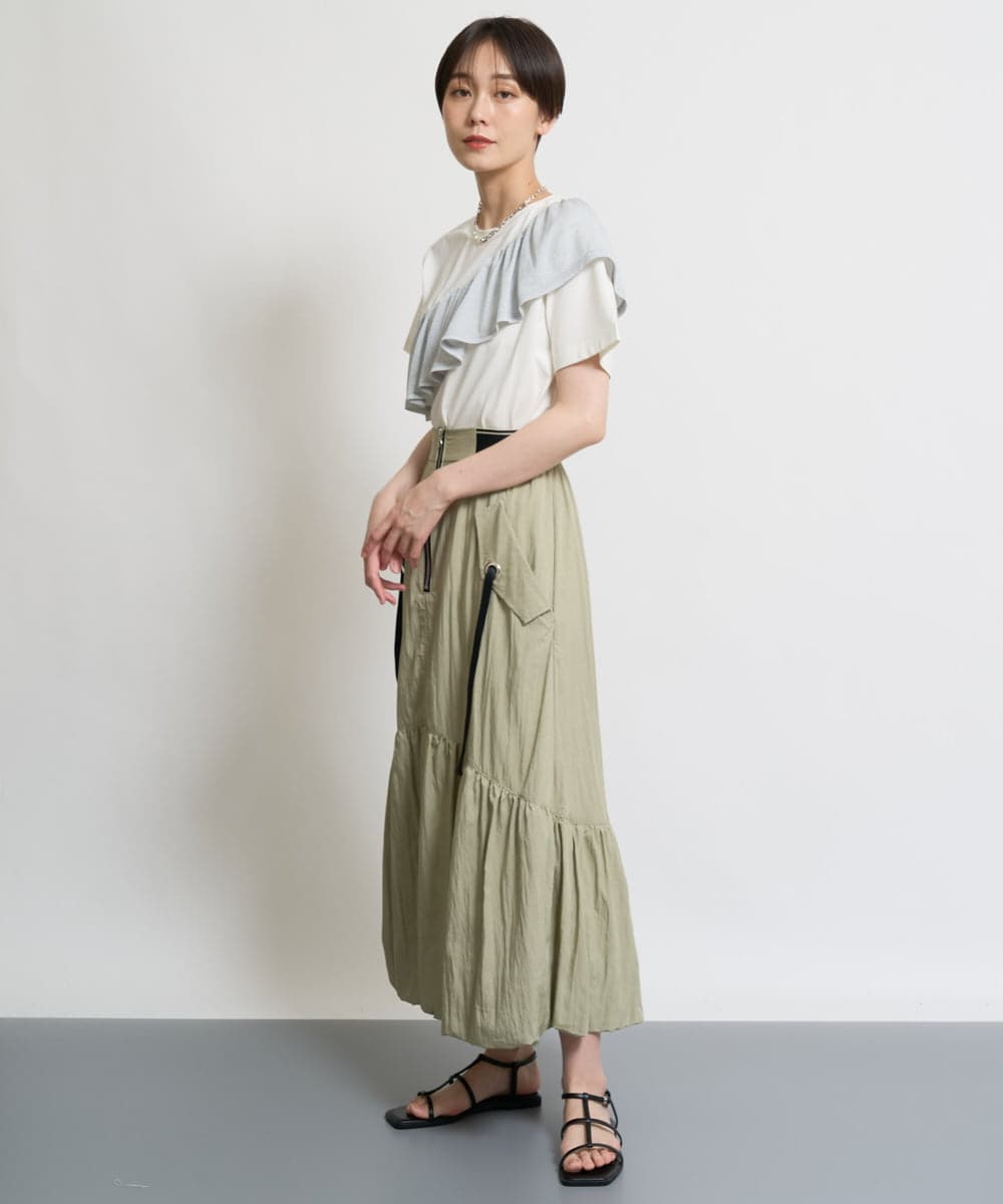 ZMKHW35059 al'aise modulation(アレーズモジュレーション) 【洗える】ラメフリルTシャツ ホワイト