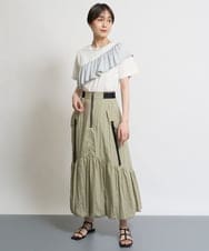 ZMKHW35059 al'aise modulation(アレーズモジュレーション) 【洗える】ラメフリルTシャツ ホワイト