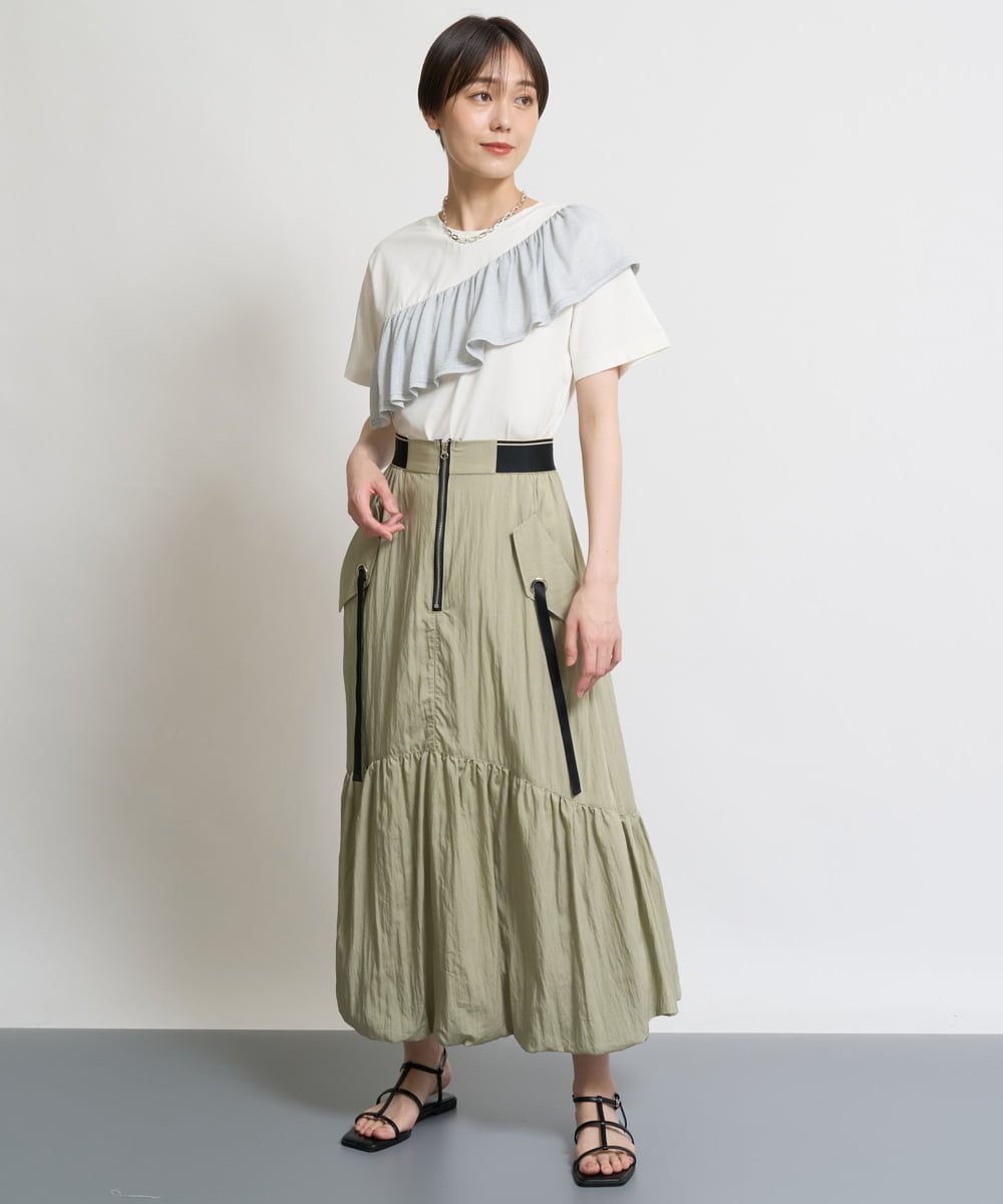 ZMKHW35059 al'aise modulation(アレーズモジュレーション) 【洗える】ラメフリルTシャツ ホワイト