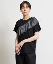 ZMKHW35059 al'aise modulation(アレーズモジュレーション) 【洗える】ラメフリルTシャツ ブラック