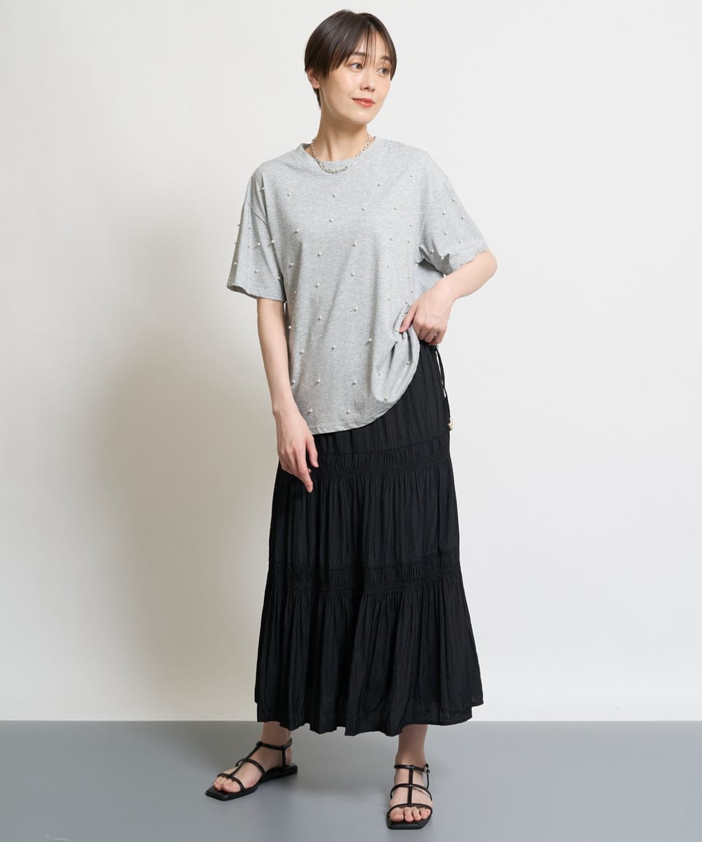 ZMKHW36090 al'aise modulation(アレーズモジュレーション) パールポイントTシャツ グレー