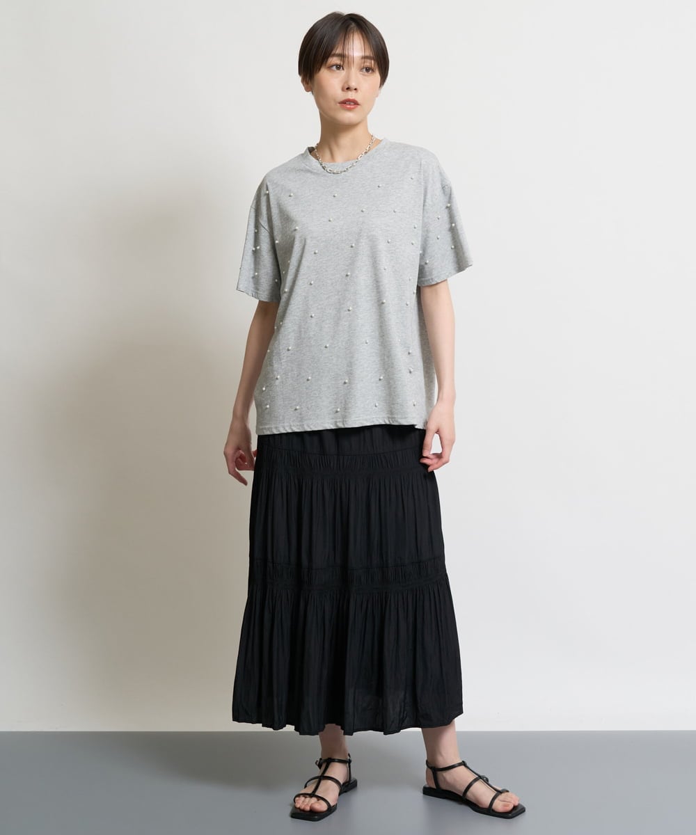 ZMKHW36090 al'aise modulation(アレーズモジュレーション) パールポイントTシャツ グレー