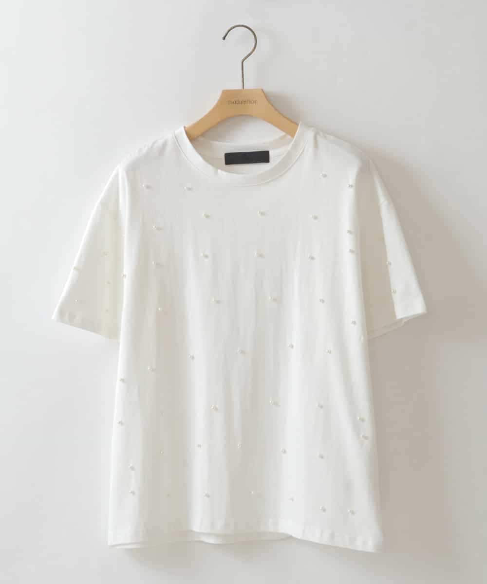 ZMKHW36090 al'aise modulation(アレーズモジュレーション) パールポイントTシャツ ホワイト