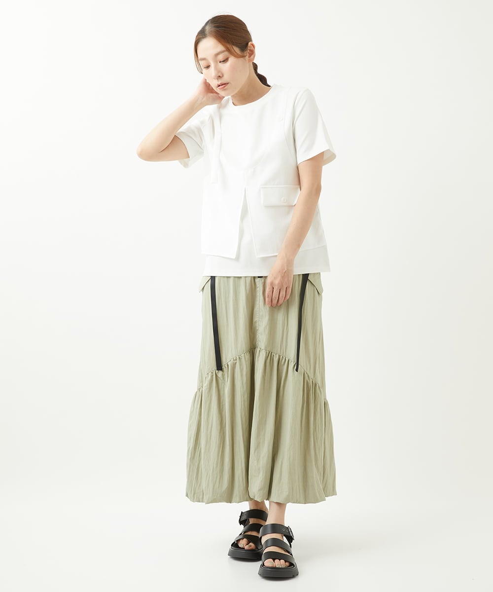 ZMKHW37120 al'aise modulation(アレーズモジュレーション) レイヤードデザインTシャツ ホワイト