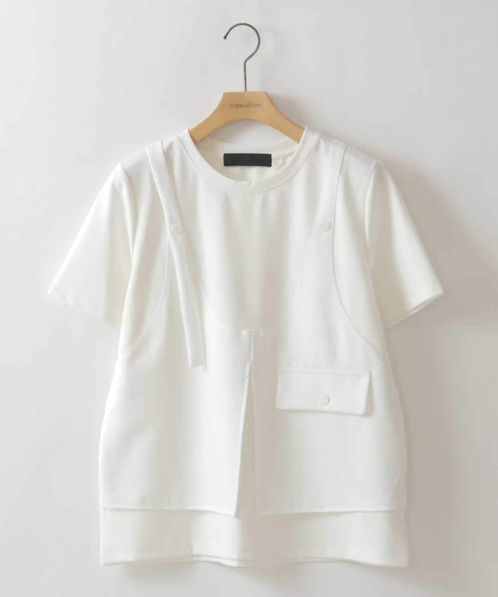 ZMKHW37120 al'aise modulation(アレーズモジュレーション) レイヤードデザインTシャツ ホワイト