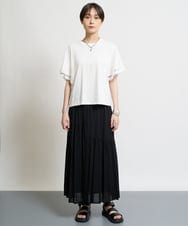 ZMKHW39069 al'aise modulation(アレーズモジュレーション) 【洗える】チュール切替フレアスリーブトップス ホワイト