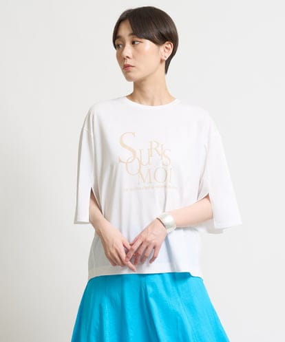 ZMKHW46089  袖スリットロゴ5分丈Tシャツ