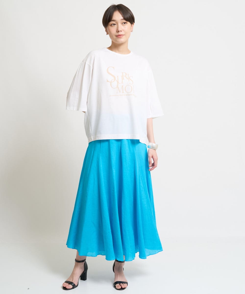 ZMKHW46089 al'aise modulation(アレーズモジュレーション) 袖スリットロゴ5分丈Tシャツ ホワイト
