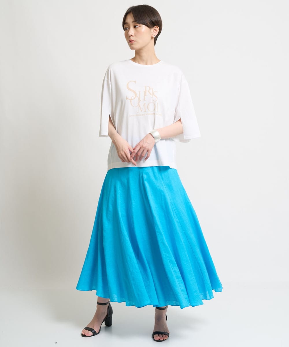 ZMKHW46089 al'aise modulation(アレーズモジュレーション) 袖スリットロゴ5分丈Tシャツ ホワイト