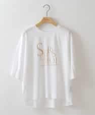 ZMKHW46089 al'aise modulation(アレーズモジュレーション) 袖スリットロゴ5分丈Tシャツ ホワイト