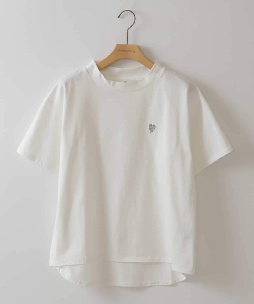 ZMKHW59089 al'aise modulation(アレーズモジュレーション) 【日本製】ハートスパンコールTシャツ ホワイト