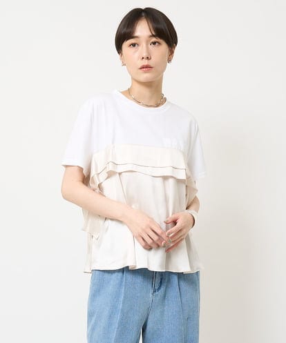 ZMKHW63120  異素材ラッフルジョイントカットソー