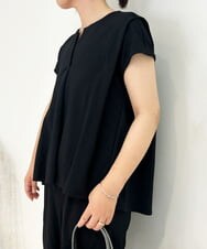 ZMKIB61075 al'aise modulation(アレーズモジュレーション) 【洗える/接触冷感】【セットアップ対応】タックフレンチスリーブプルオーバー ブラック