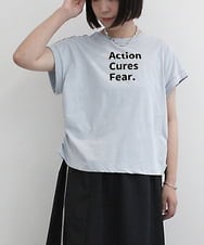 ZMKIB68089 al'aise modulation(アレーズモジュレーション) サイドギャザーロゴプリントカットソー ライトブルー