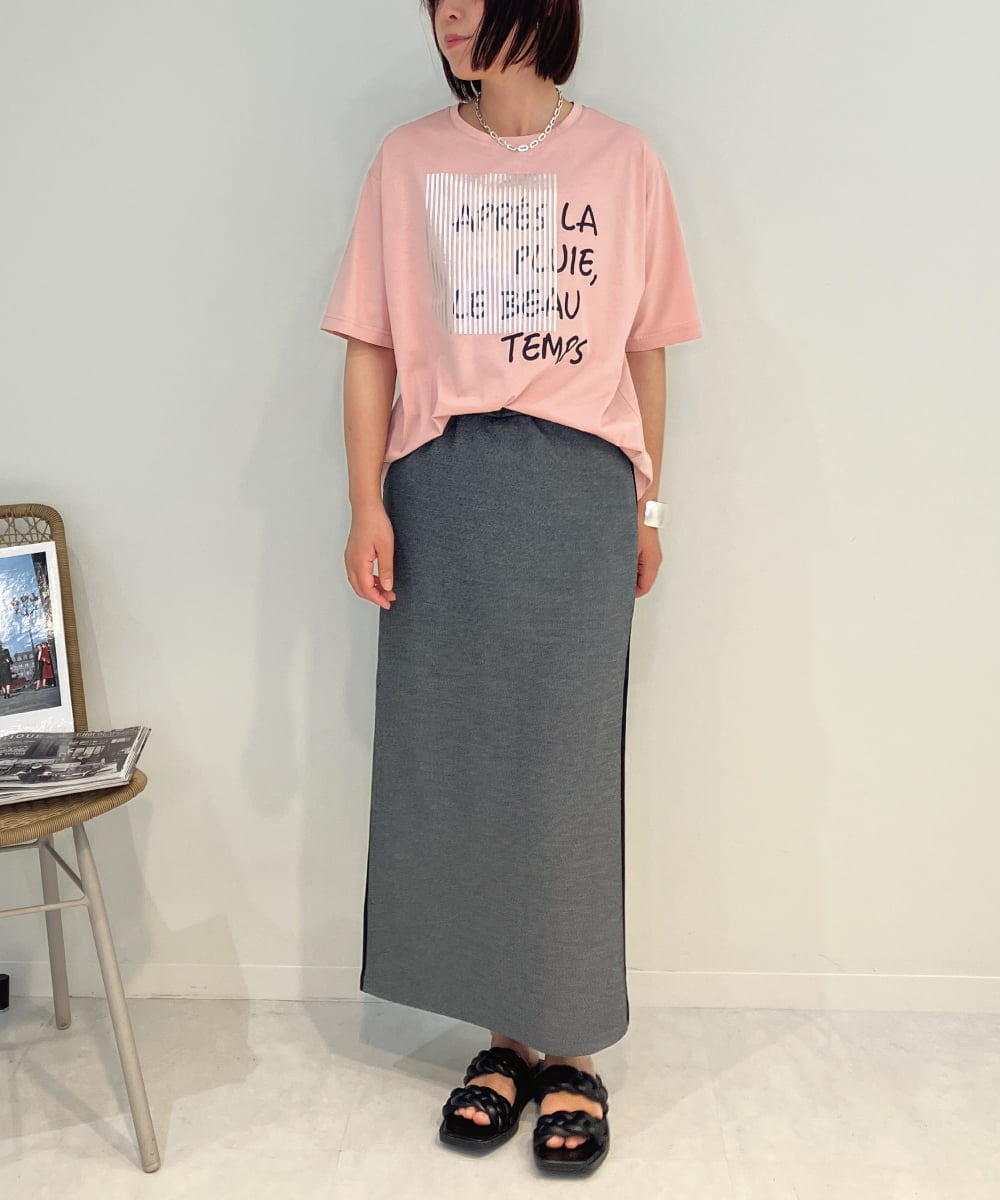 ZMKIB72079 al'aise modulation(アレーズモジュレーション) 【接触冷感】メッセージ箔プリントTシャツ ピンク