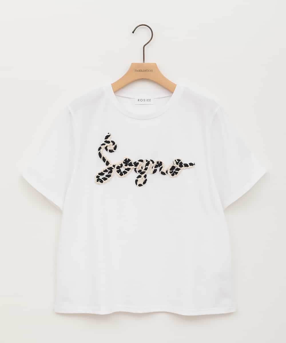 ZMKIB76100 al'aise modulation(アレーズモジュレーション) ラメ入りロゴ刺繍カットソー ホワイト